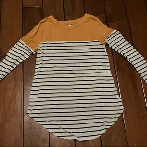 Yellow and Black Long Sleeve T-Shirt with Stripes